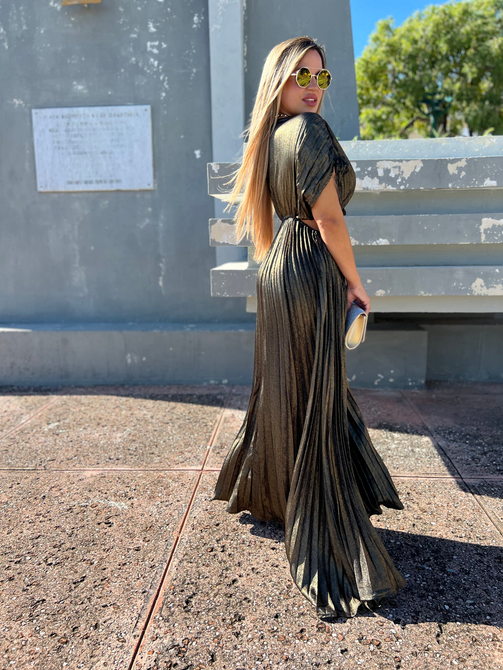 Golden Pleated Maxi
