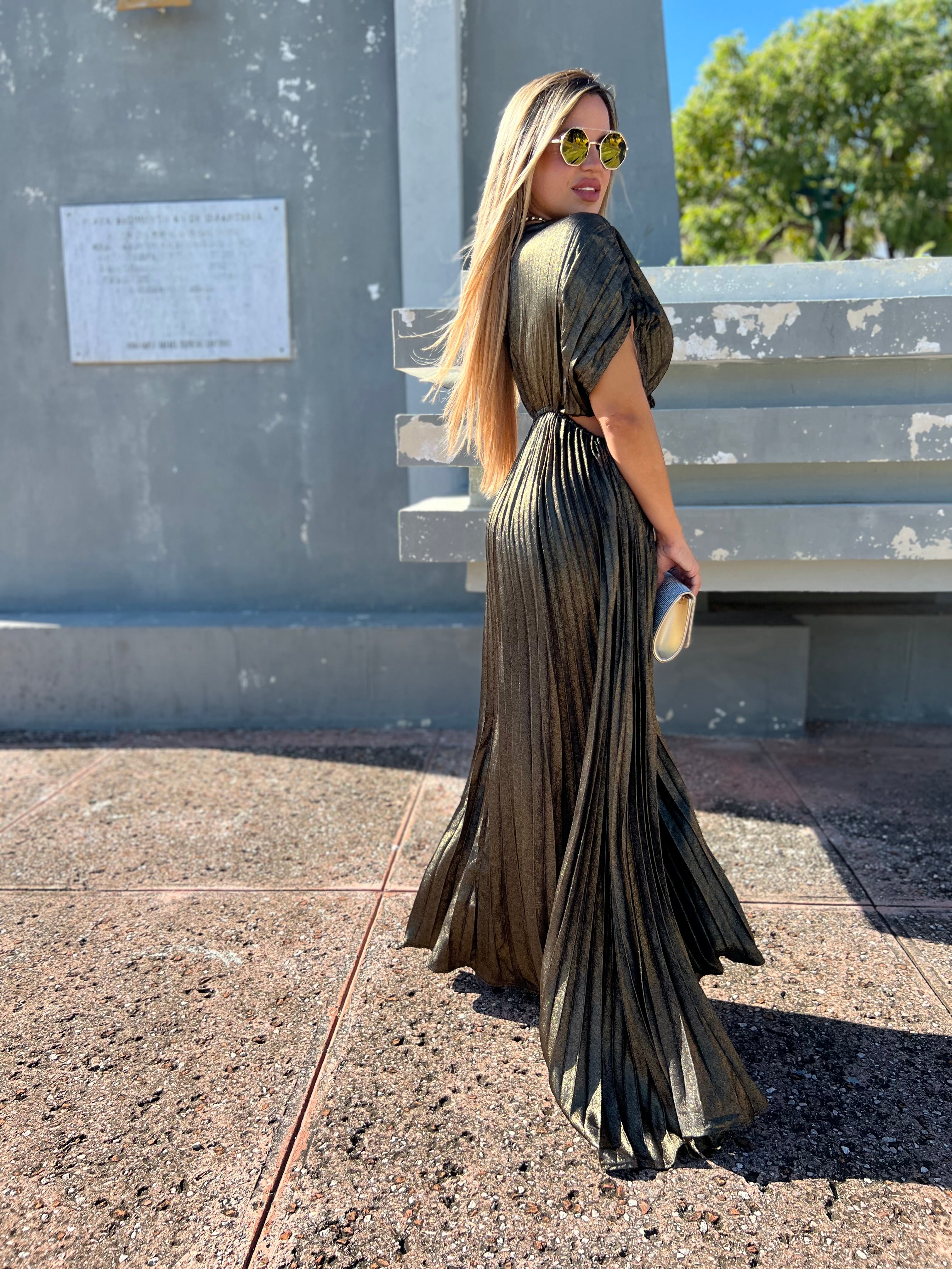 Golden Pleated Maxi