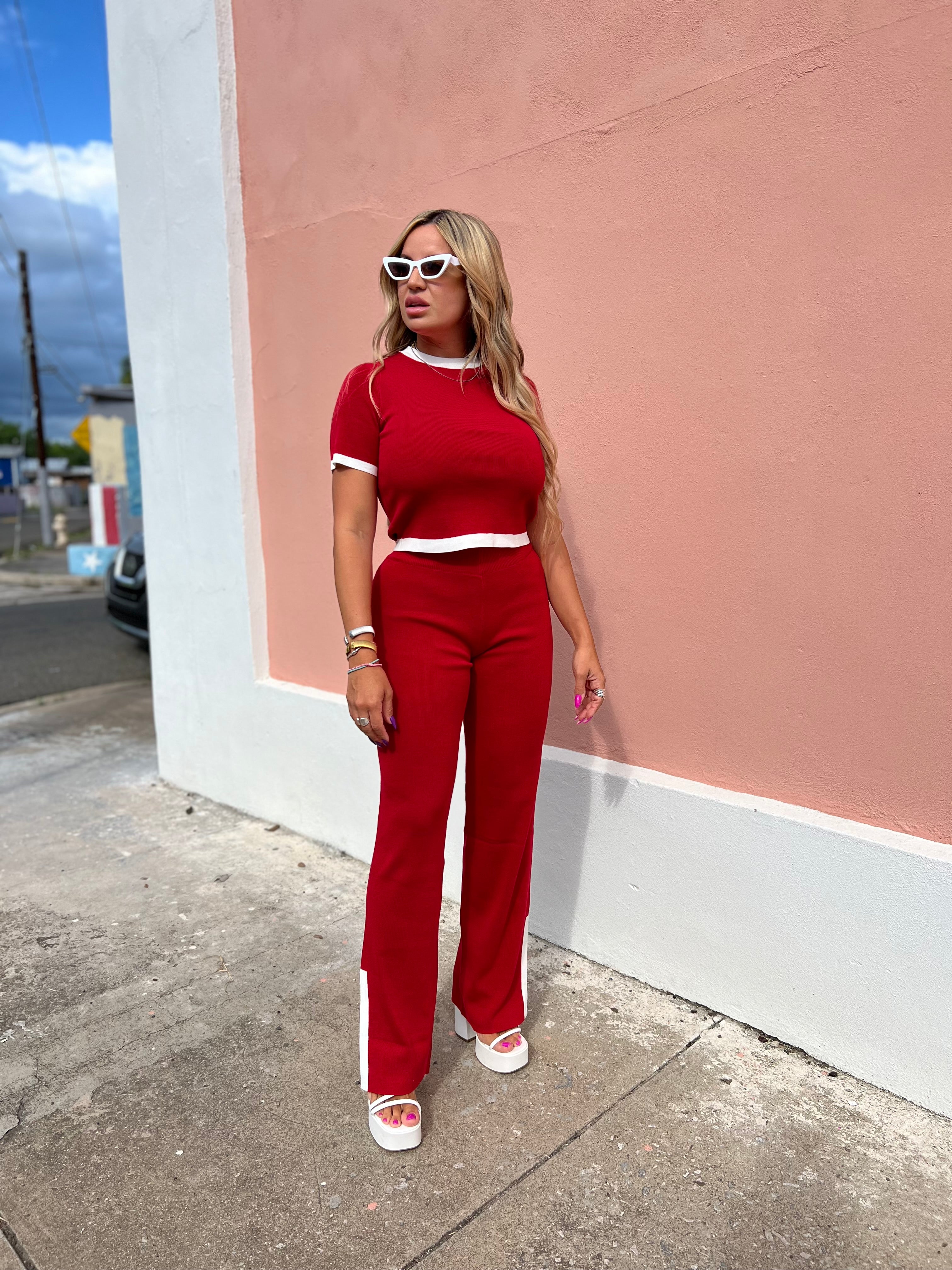 Red/White Knit Pant Set