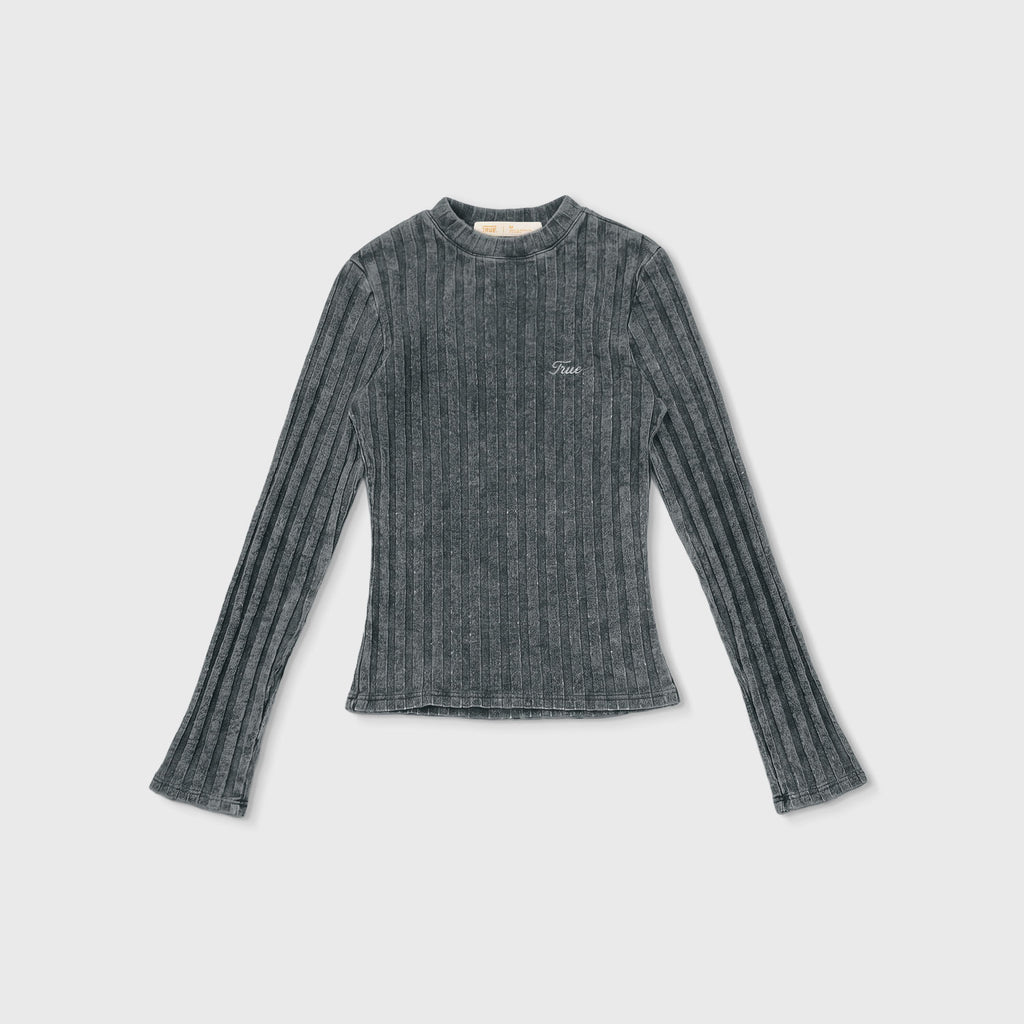 TRUE Ribbed Knit Slim LS Tee - Washed Black