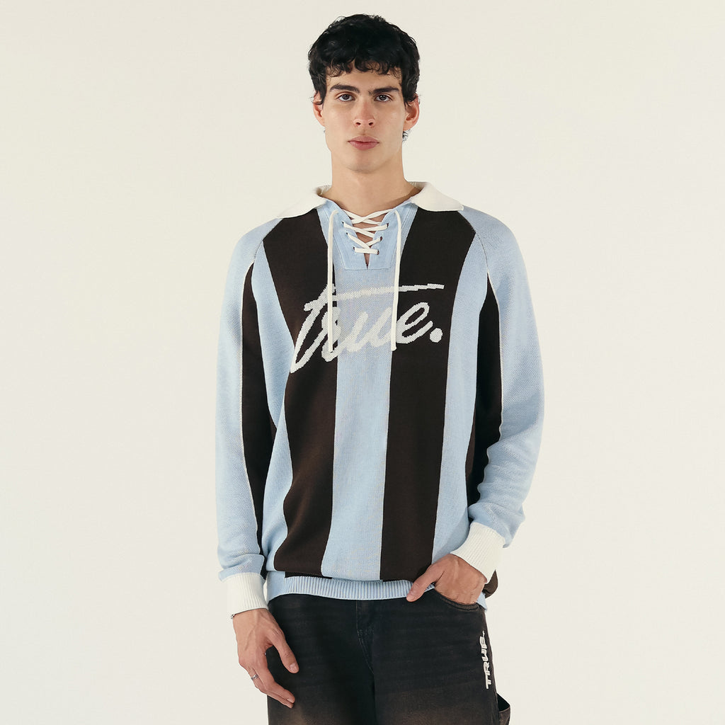 TRUE Striped Knit Oversized LS Polo