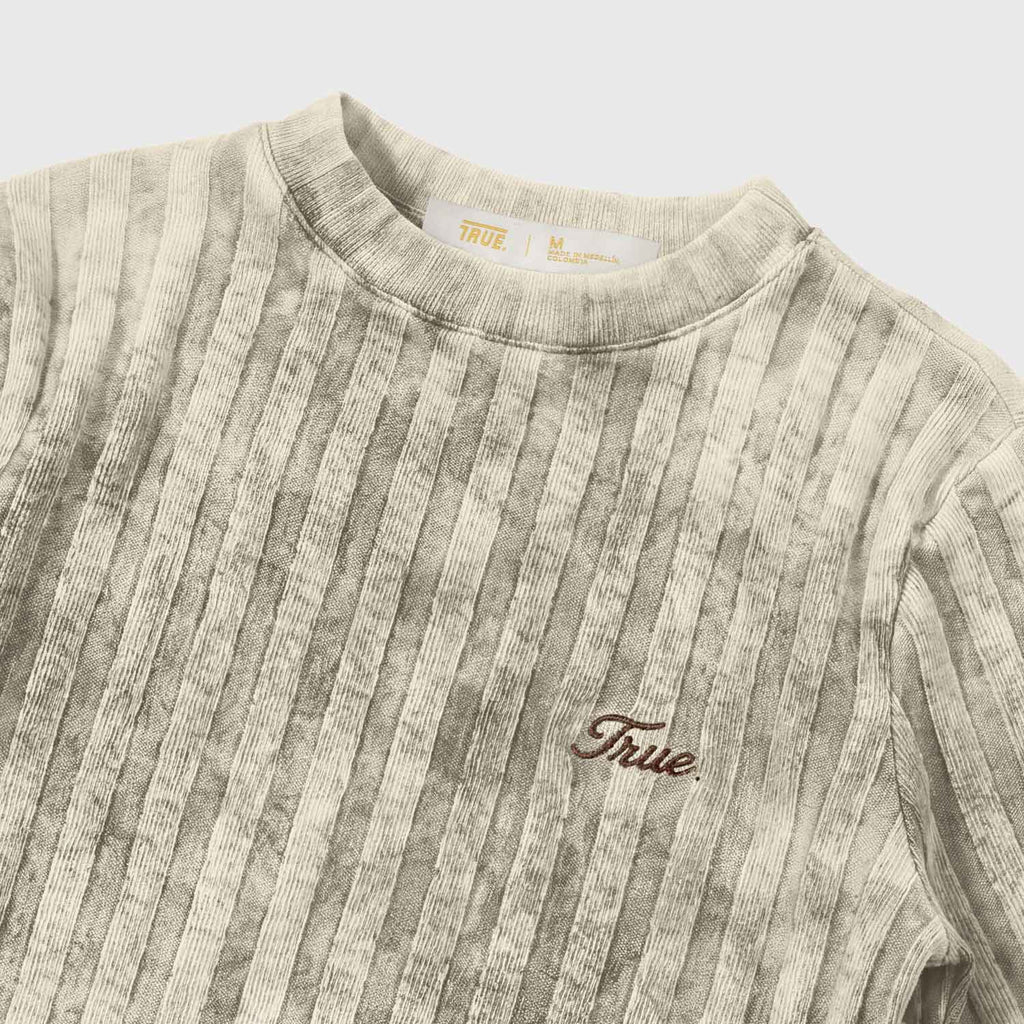 TRuE Ribbed Knit Slim LS Top- Washed Cream