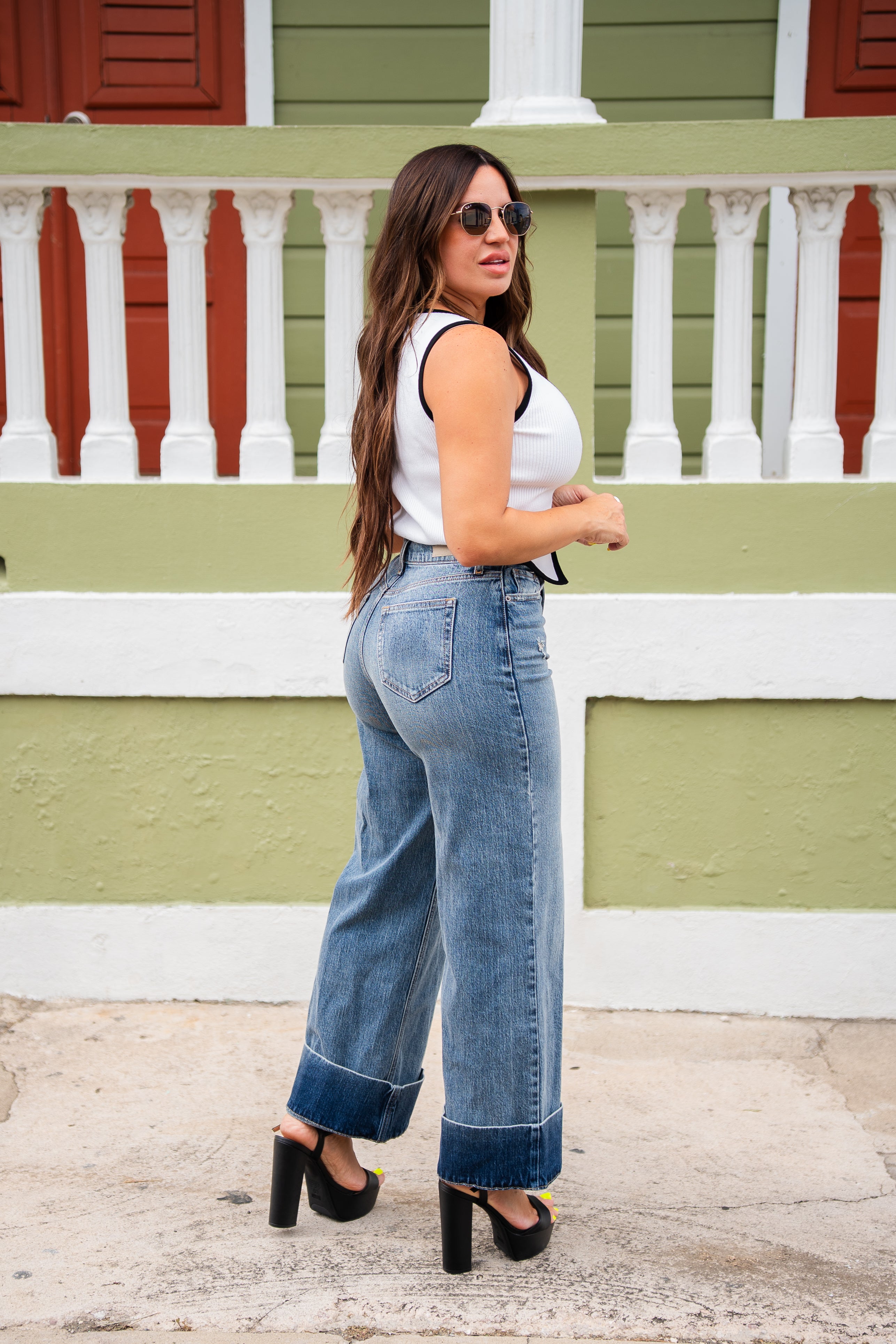 High Rise Wide Leg Cuffed Jean