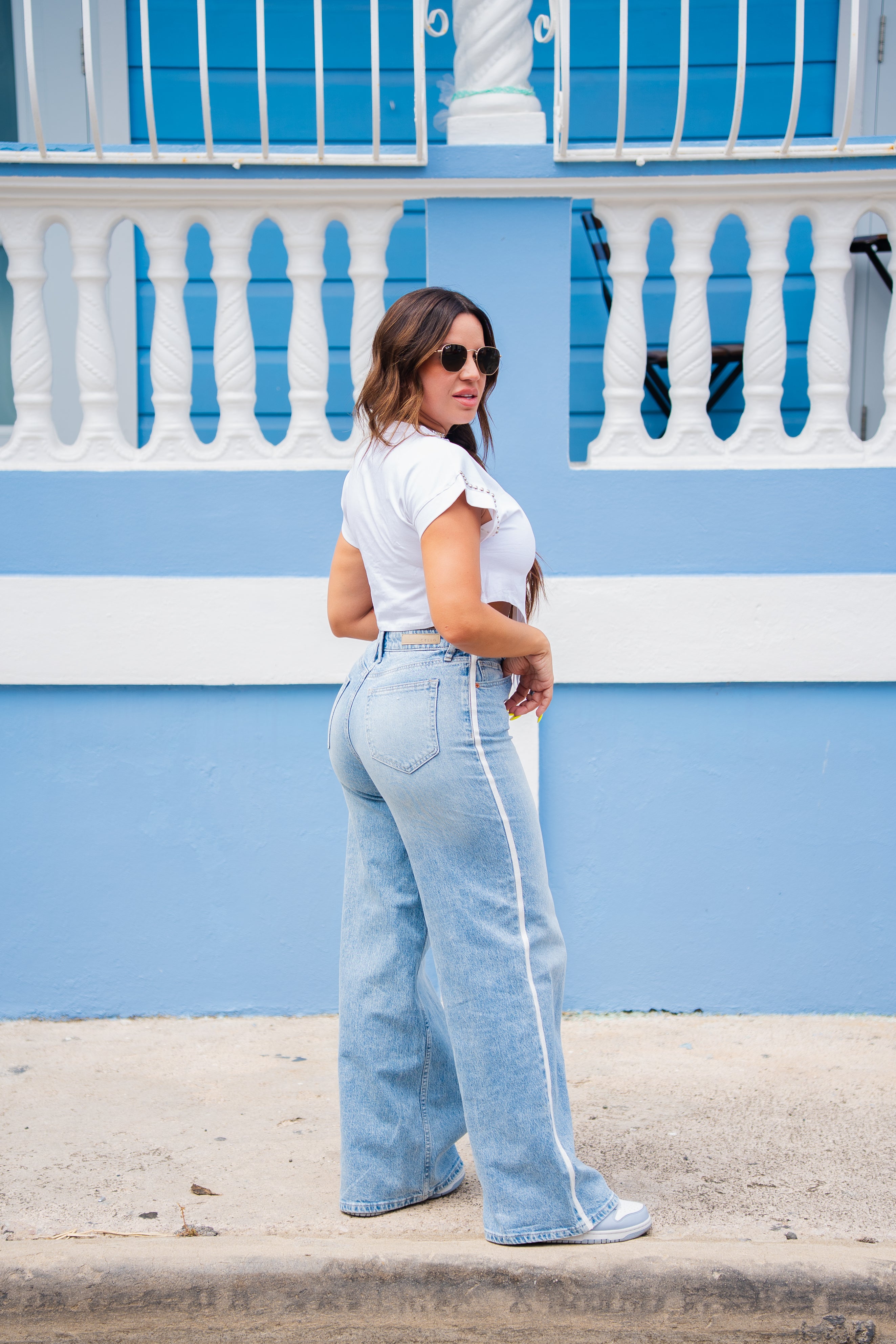 White Stripe Wide Leg jean