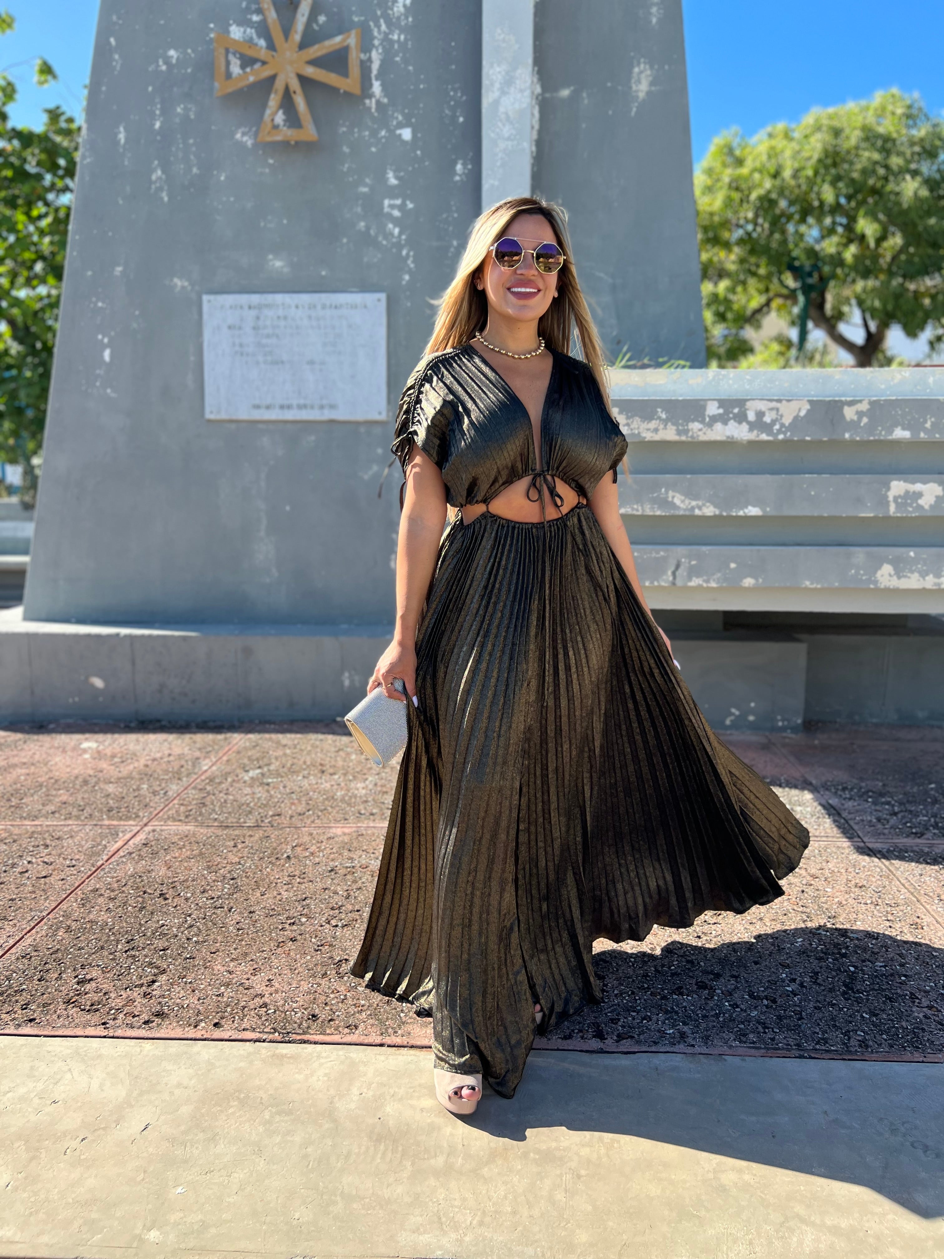 Golden Pleated Maxi