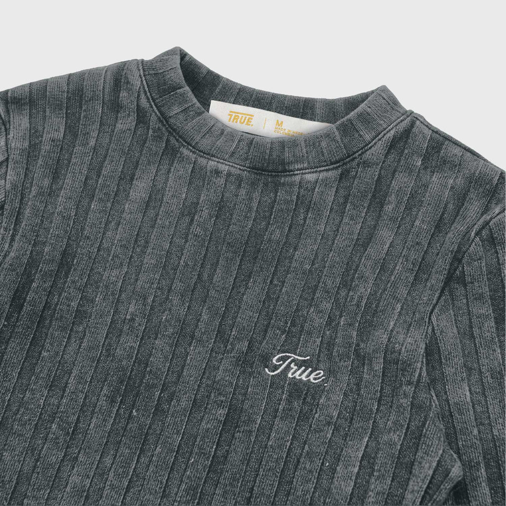 TRUE Ribbed Knit Slim LS Tee - Washed Black