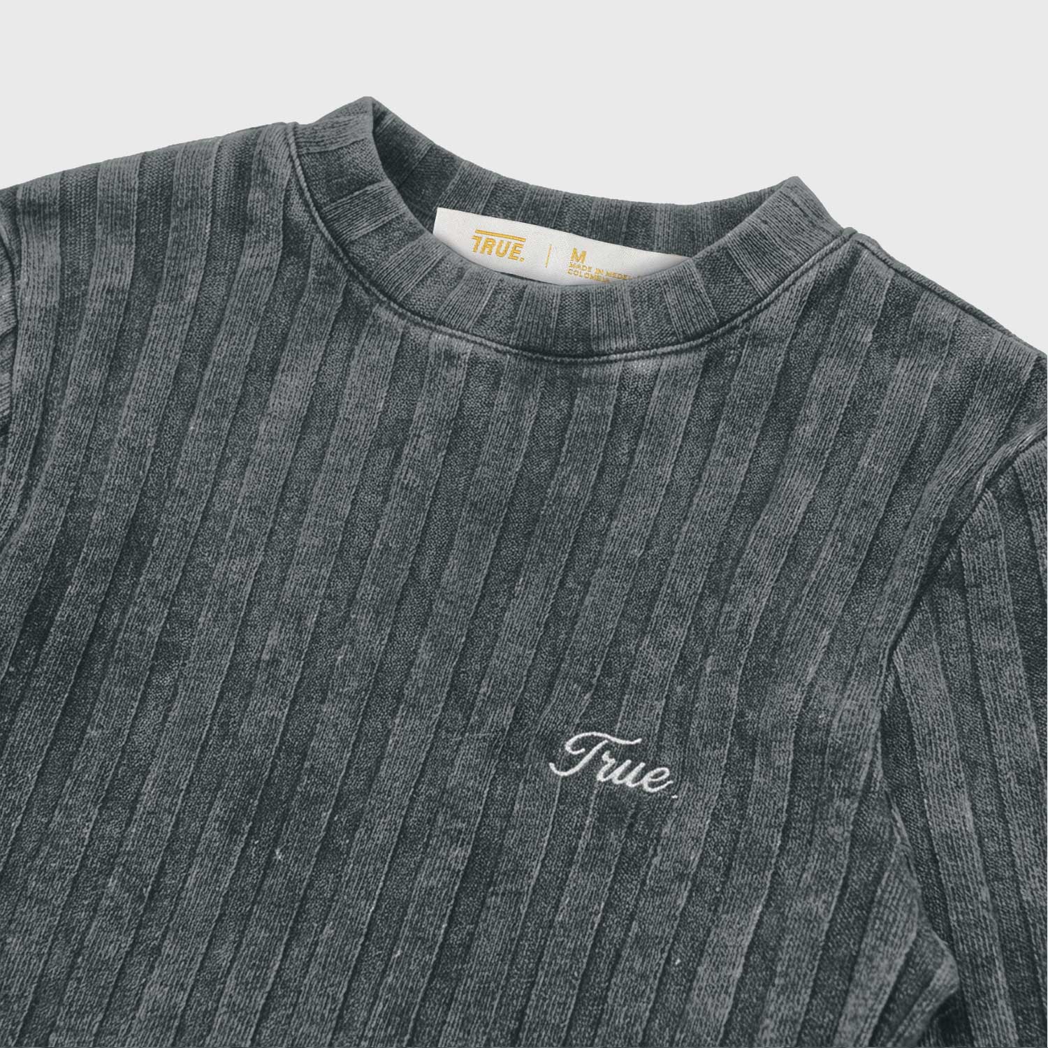 TRUE Ribbed Knit Slim LS Tee - Washed Black