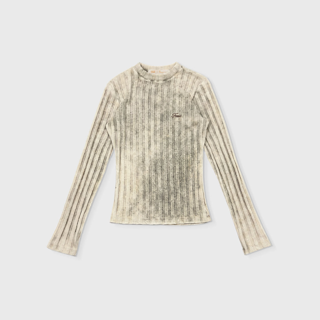 TRuE Ribbed Knit Slim LS Top- Washed Cream