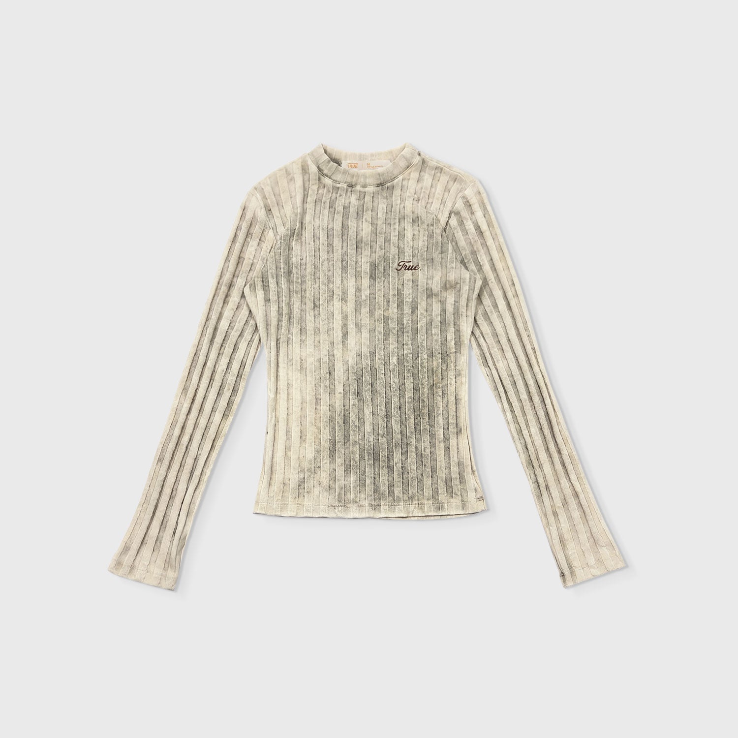TRuE Ribbed Knit Slim LS Top- Washed Cream