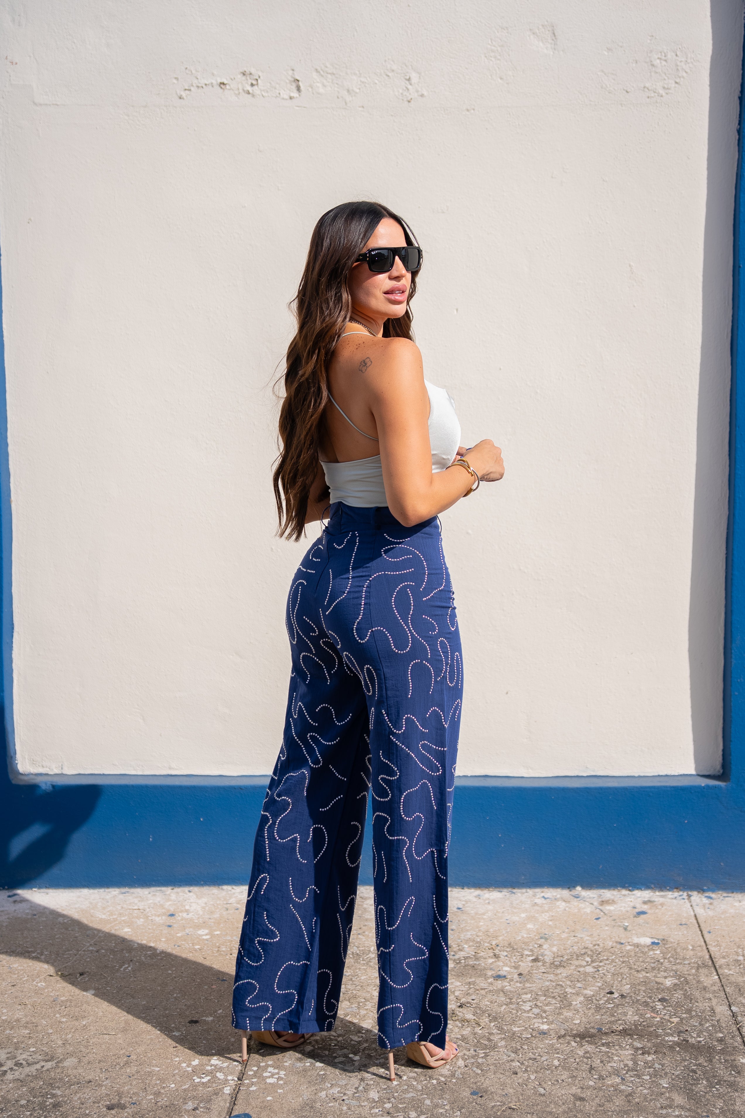Silver Studs Wide Leg Pant