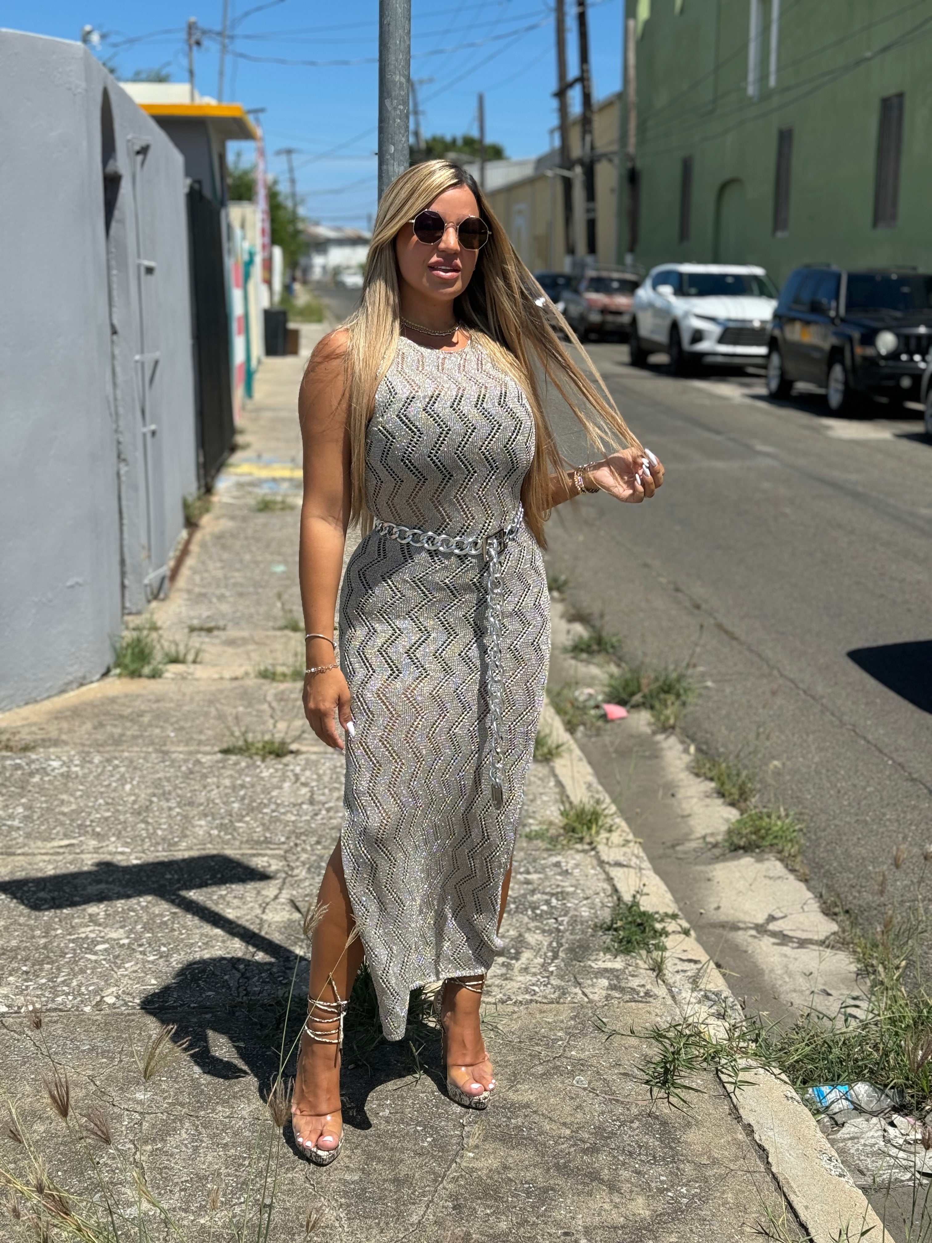 Silver Crochet Maxi