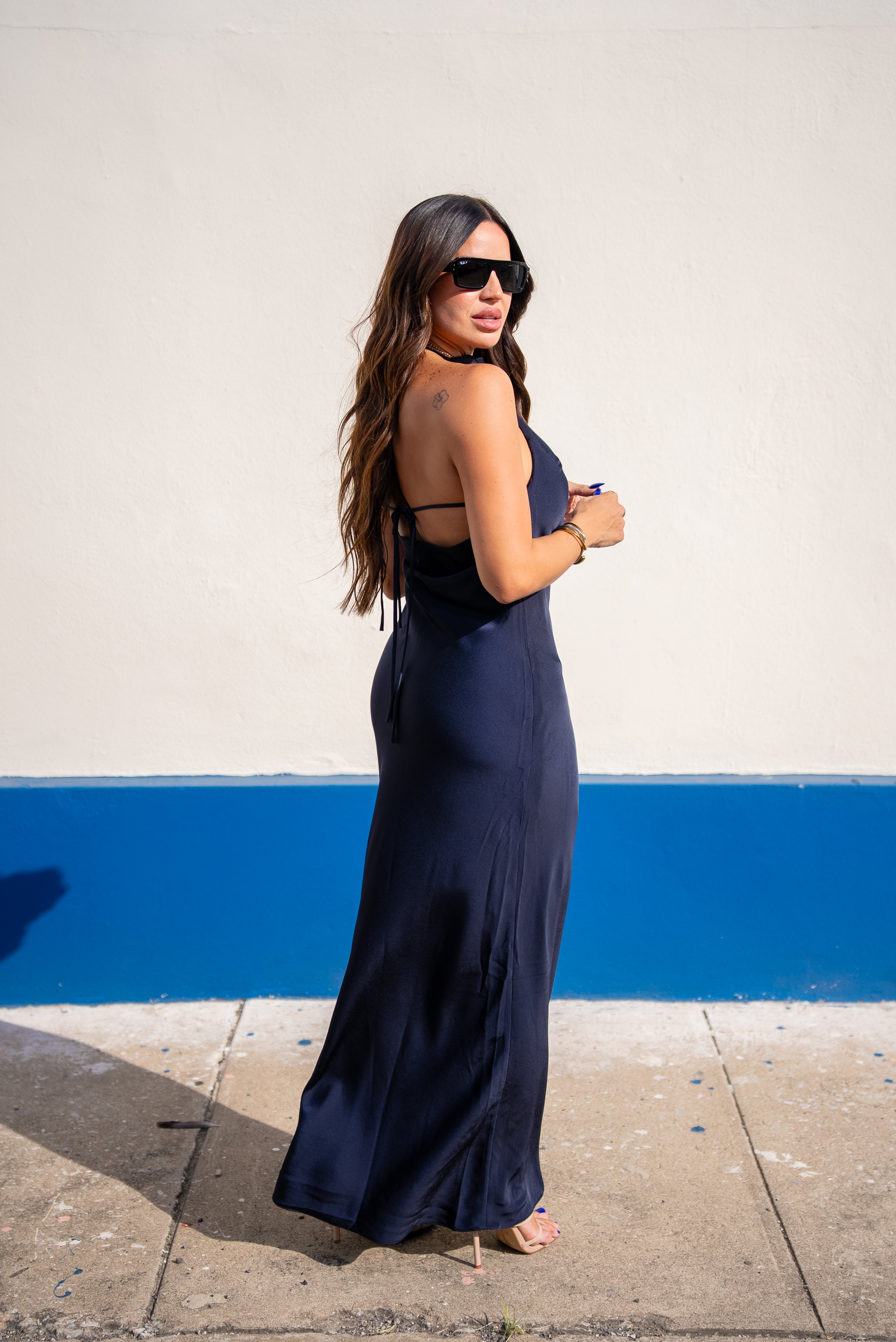 Midnight Satin Halter Maxi