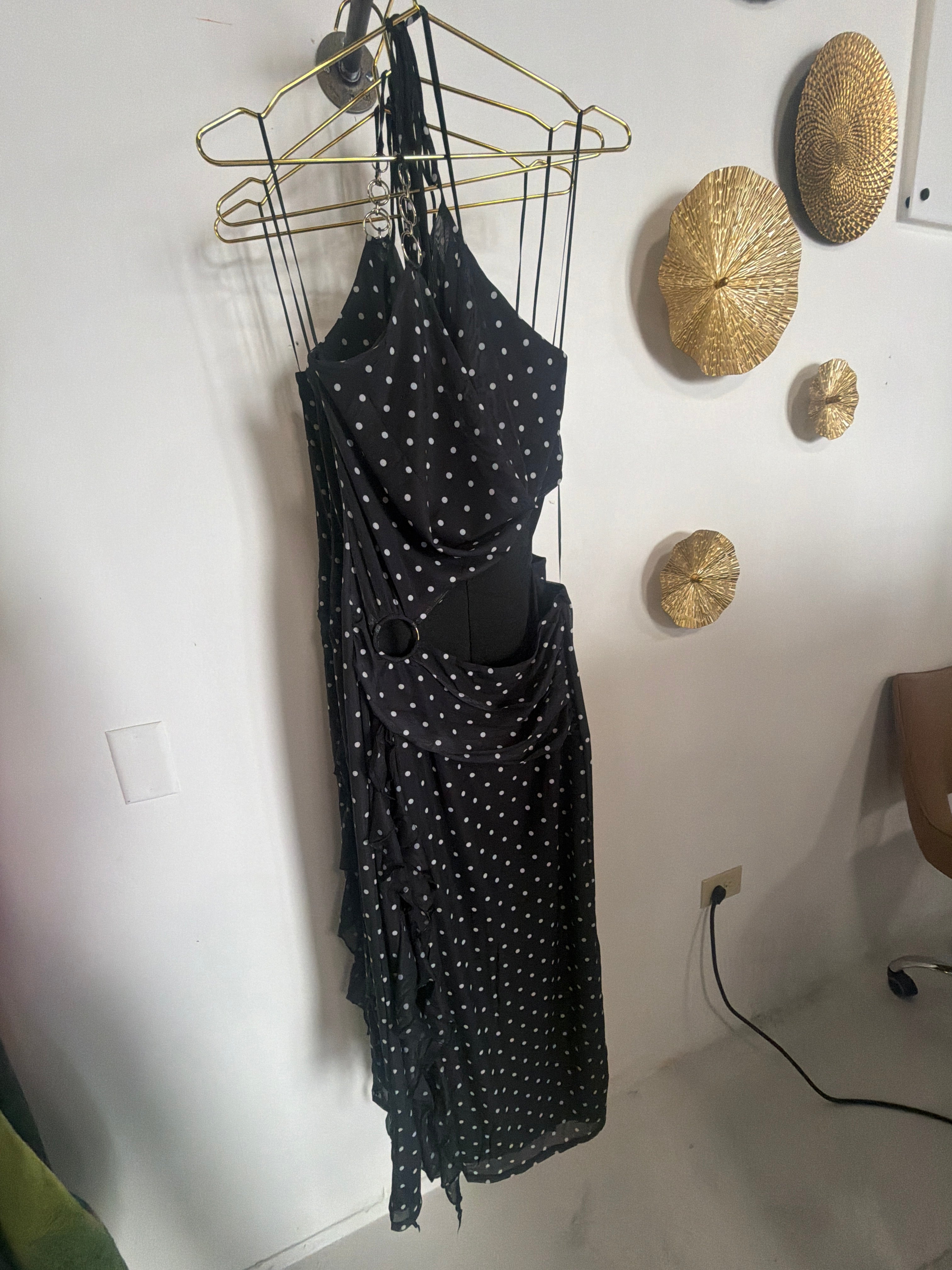 Black Polka Dots Slit Dress