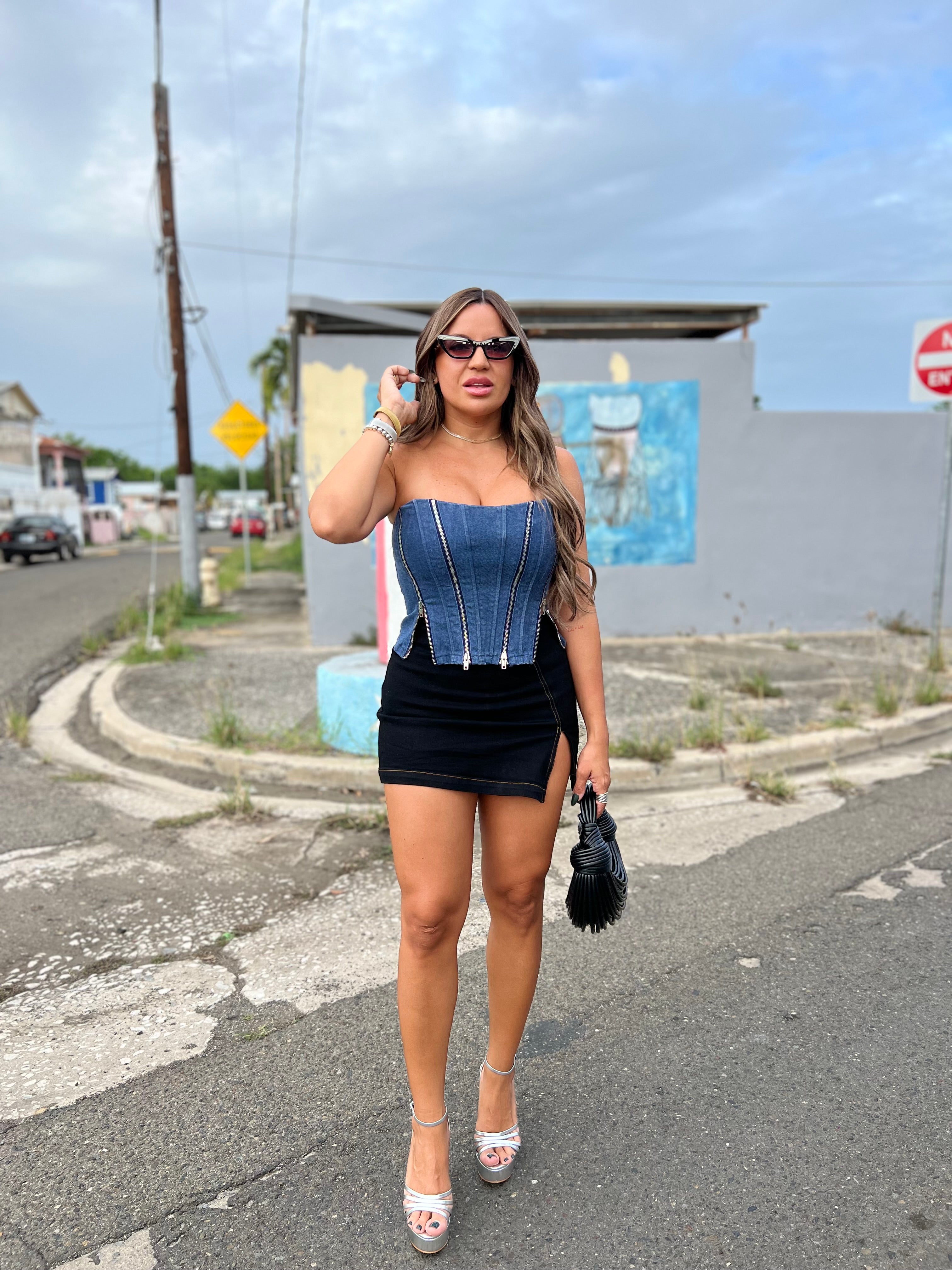 Black Zippered Denim Corset