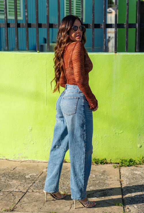 Brown Lace Long Sleeve Top