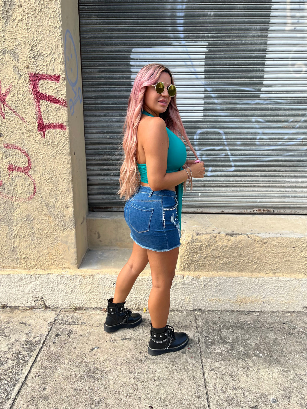 Rhinestone Denim Skirt