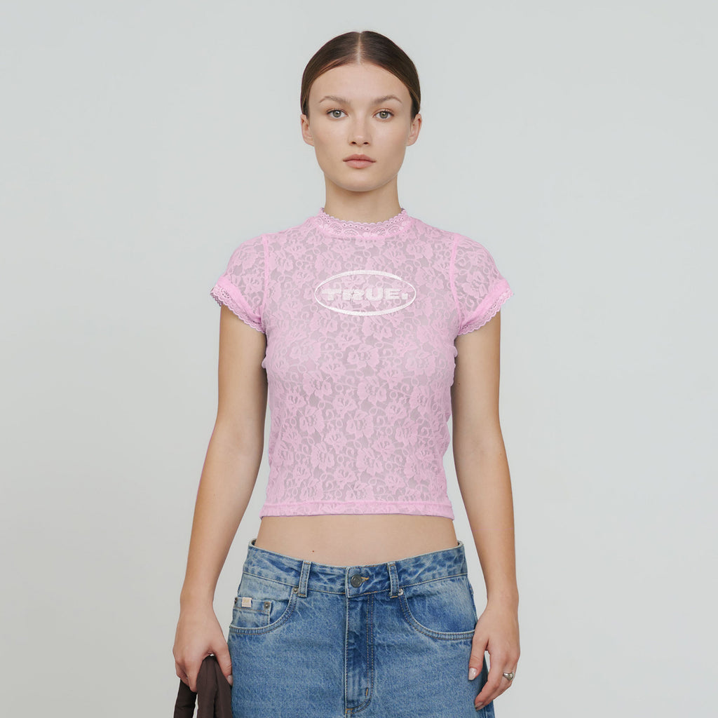 TRUE Floral Lace Baby Tee - Pink