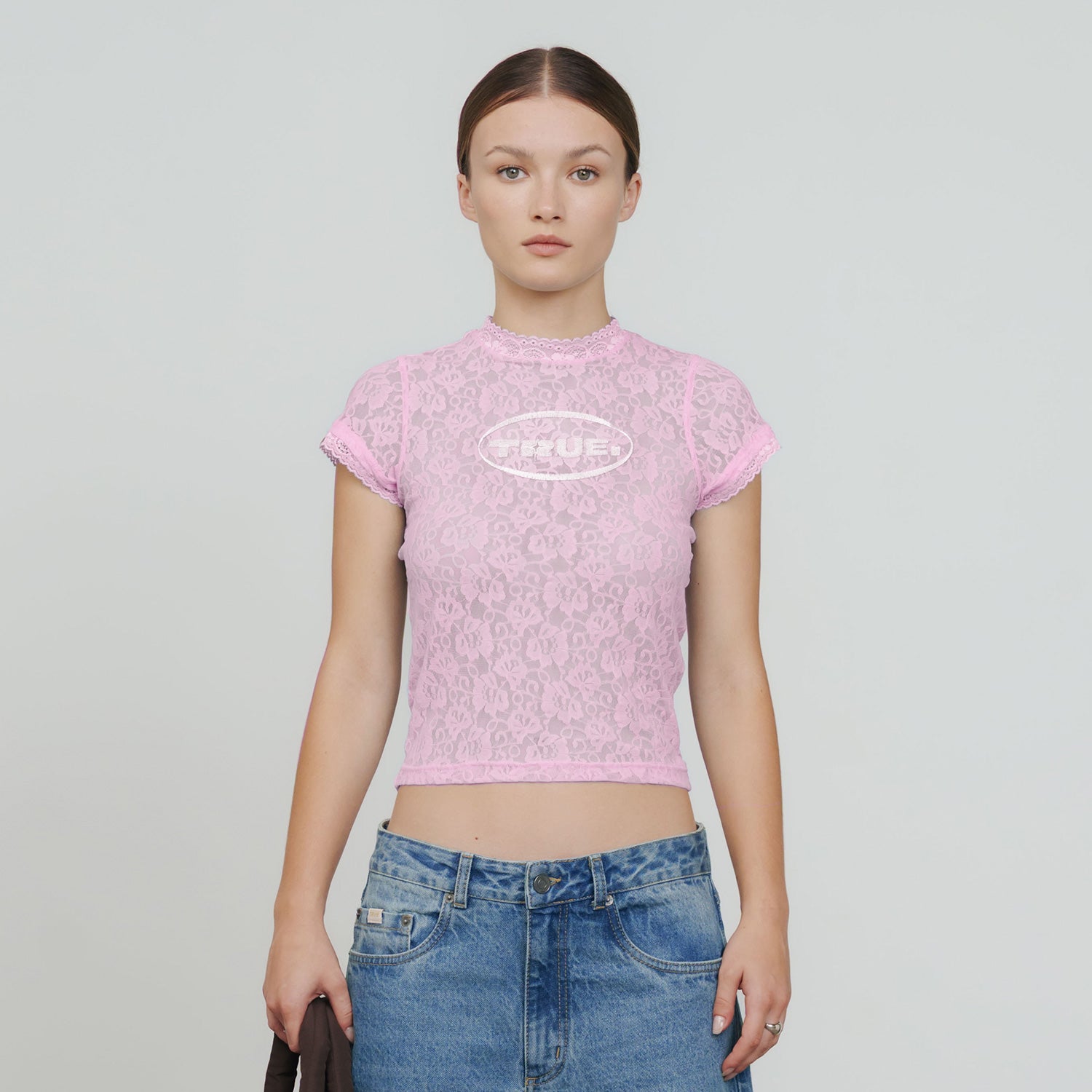 TRUE Floral Lace Baby Tee - Pink