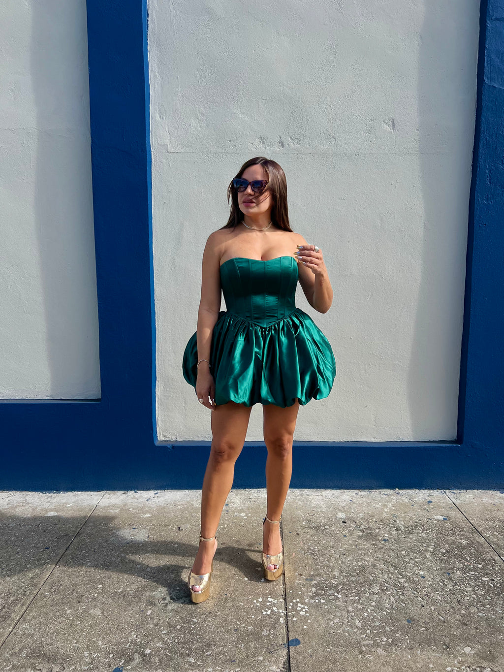 Hunter Green Balloon Dress
