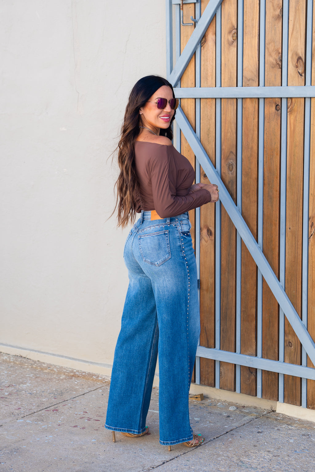 Wide Leg Silver Studs Jean