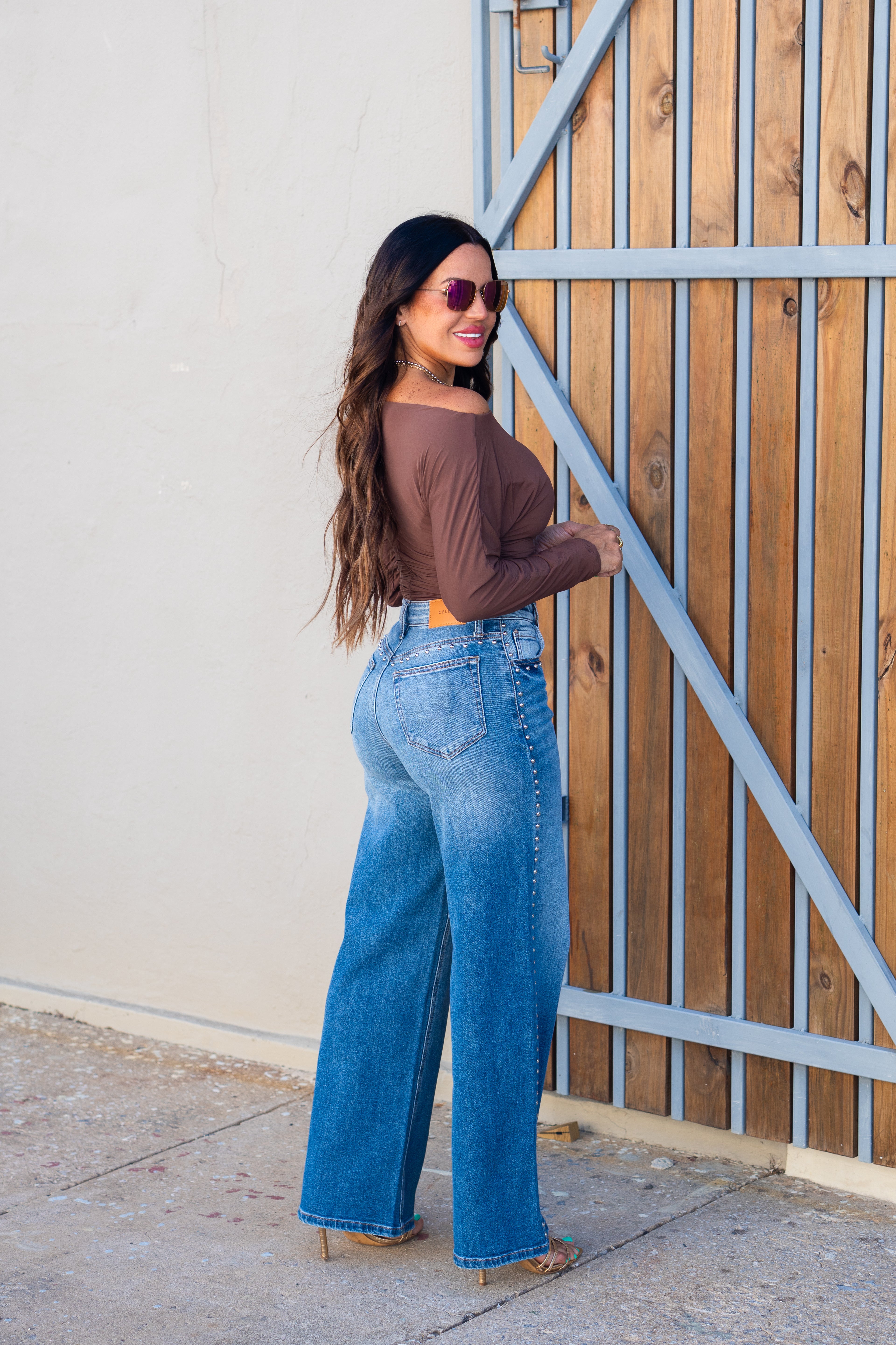 Wide Leg Silver Studs Jean