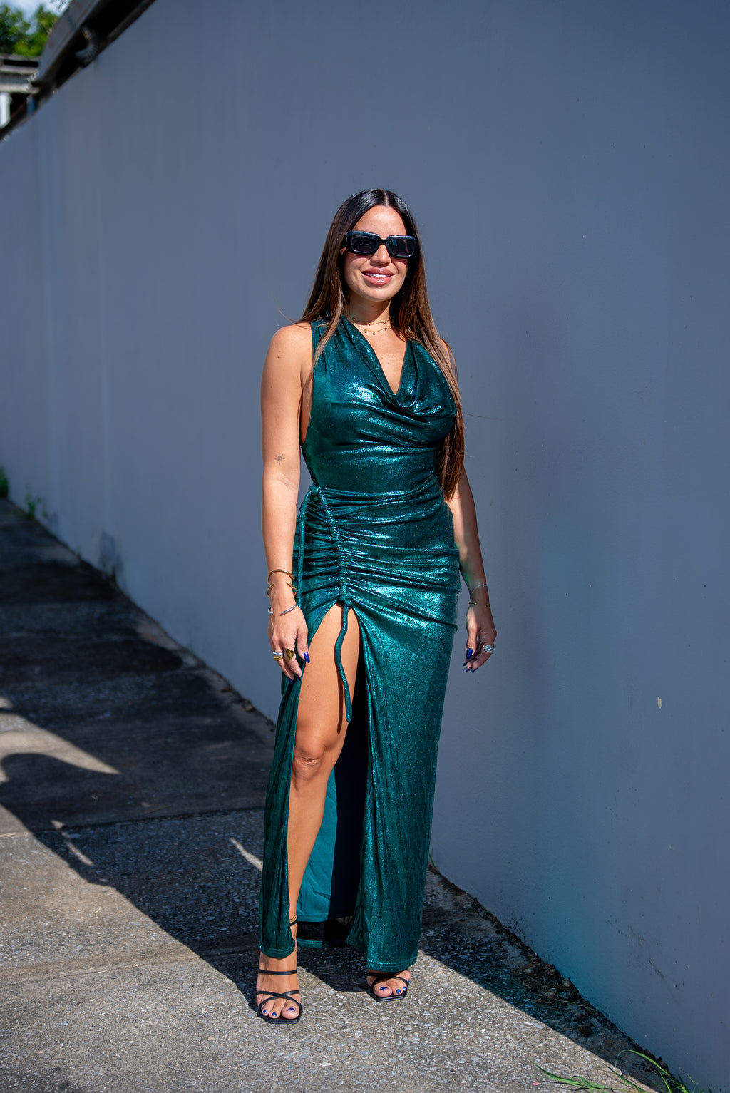 Emerald Metallic Maxi Dress