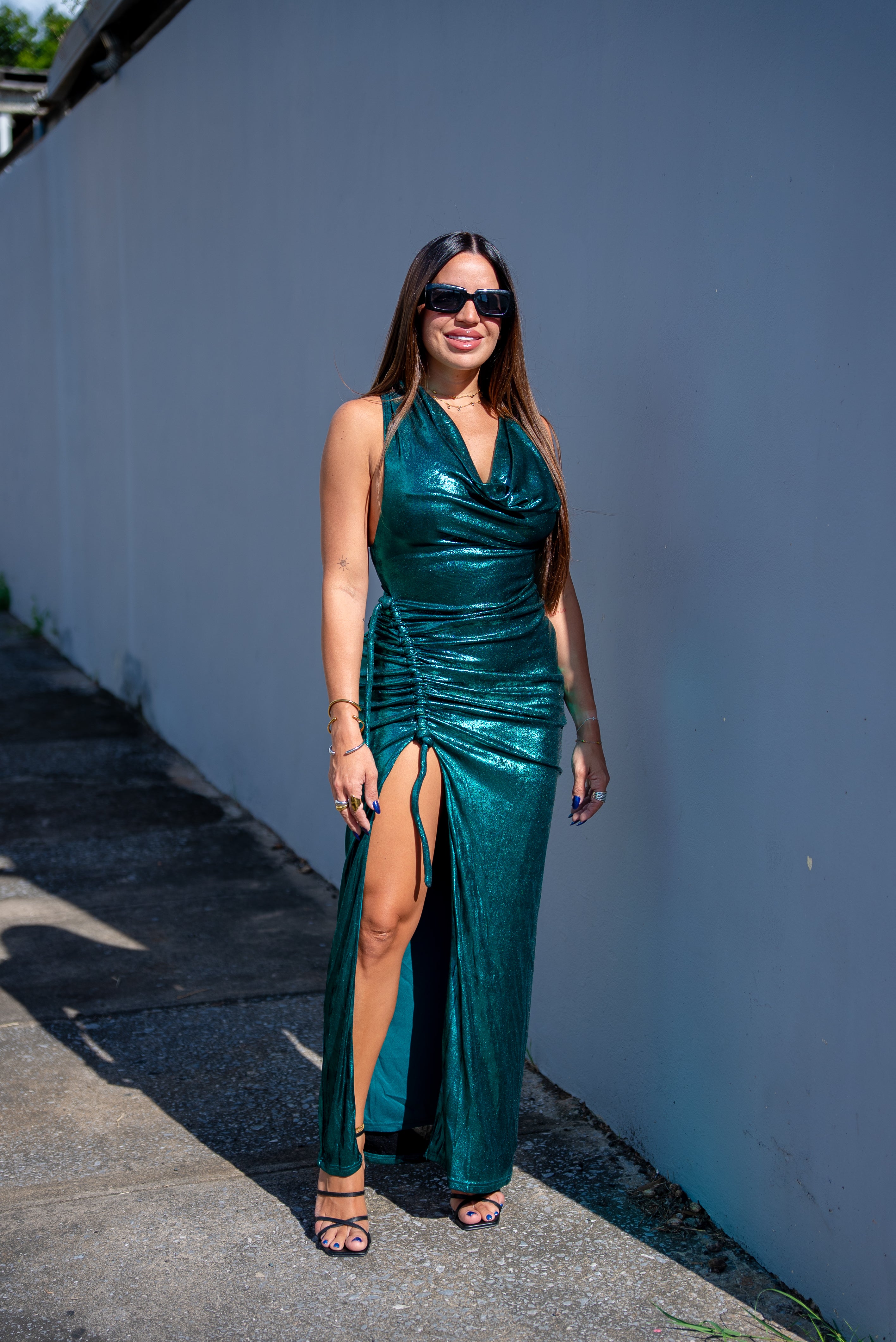 Emerald Metallic Maxi Dress