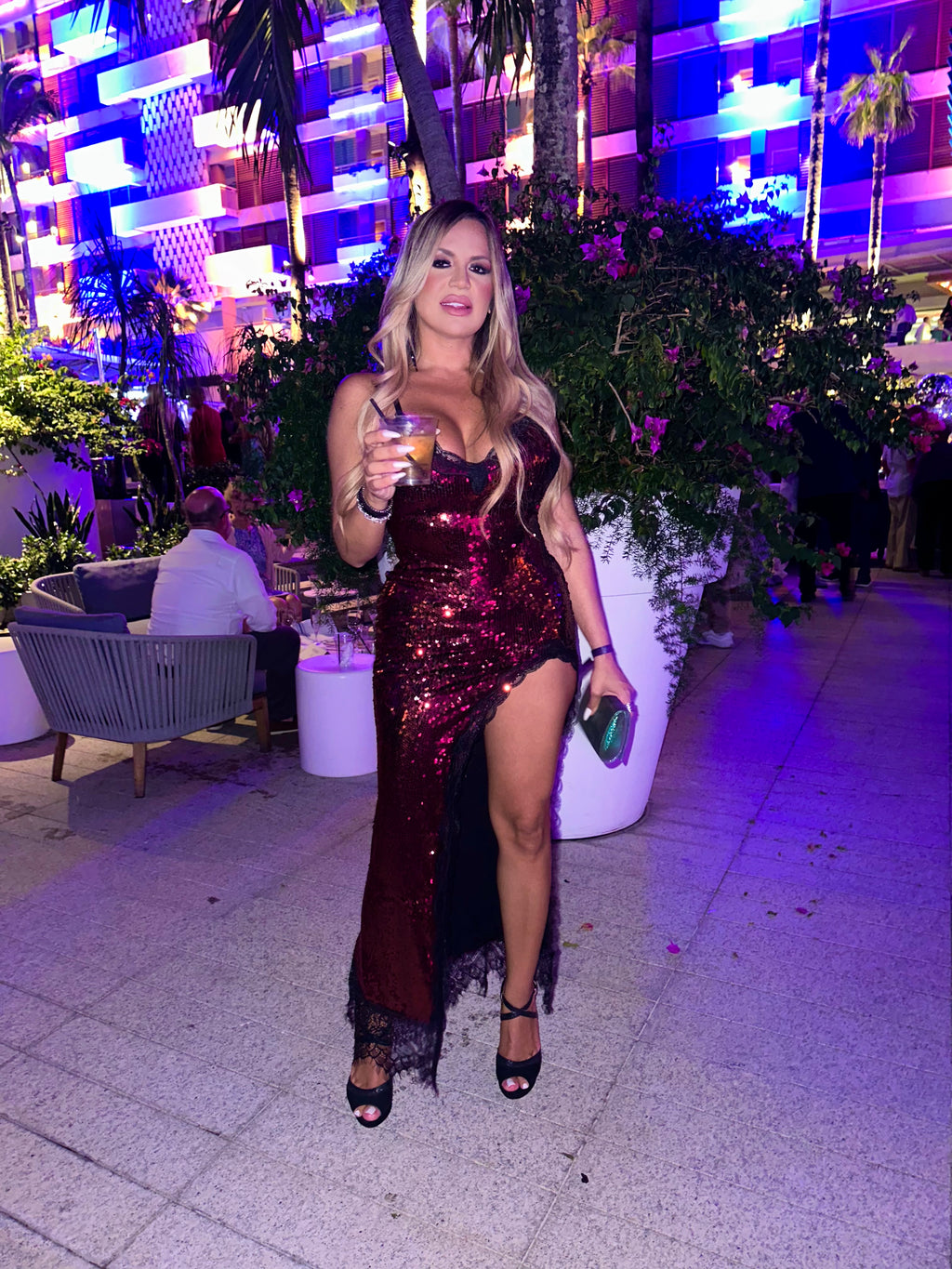Red Sequin & Lace Dress