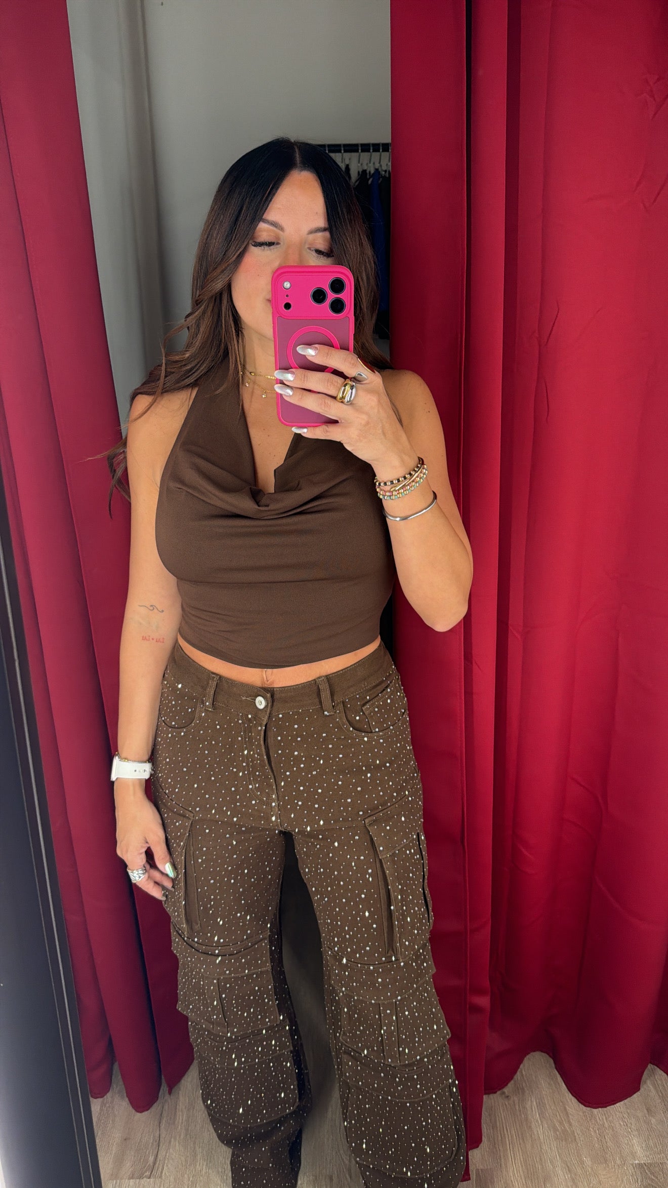 Brown Cowl Neck Top