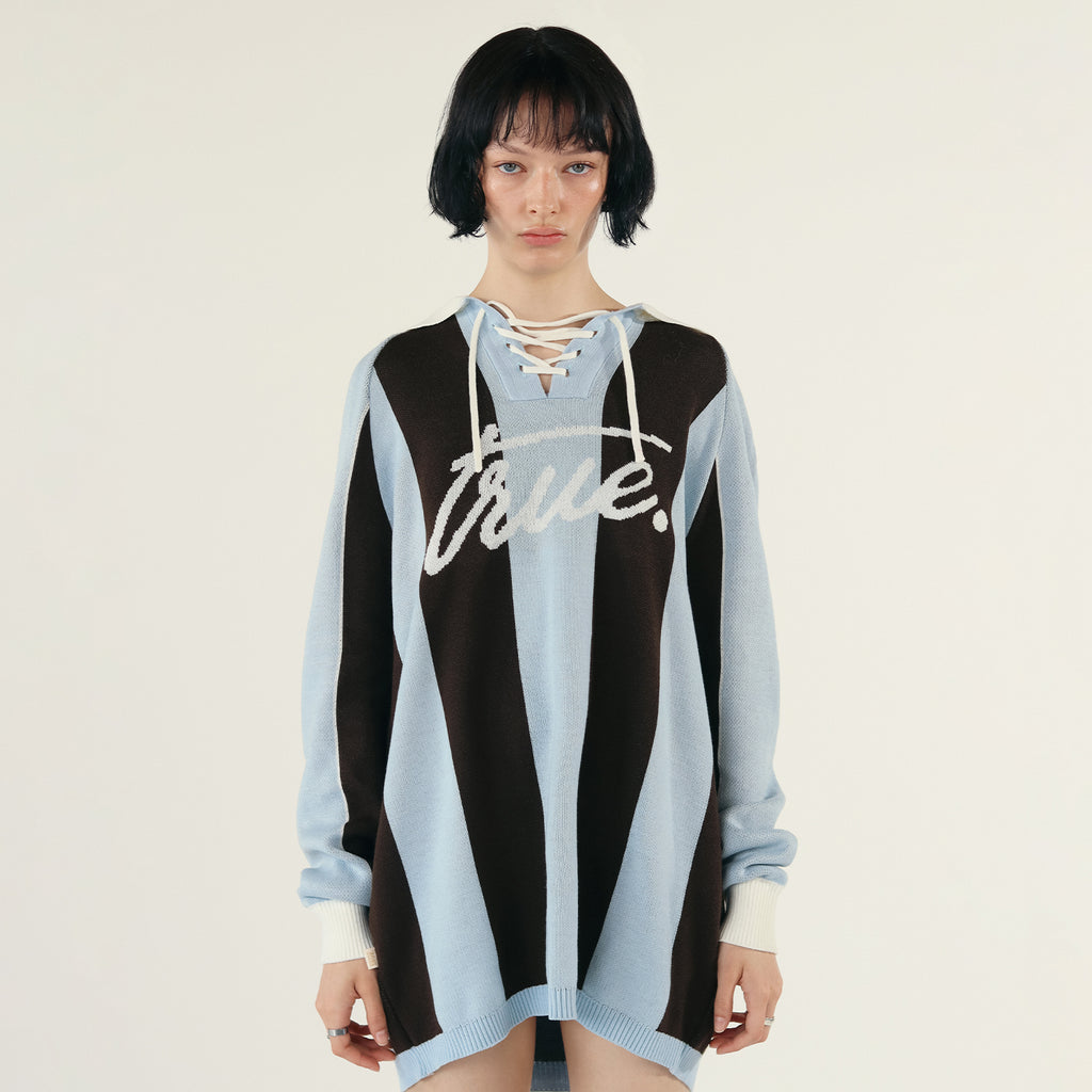 TRUE Striped Knit Oversized LS Polo