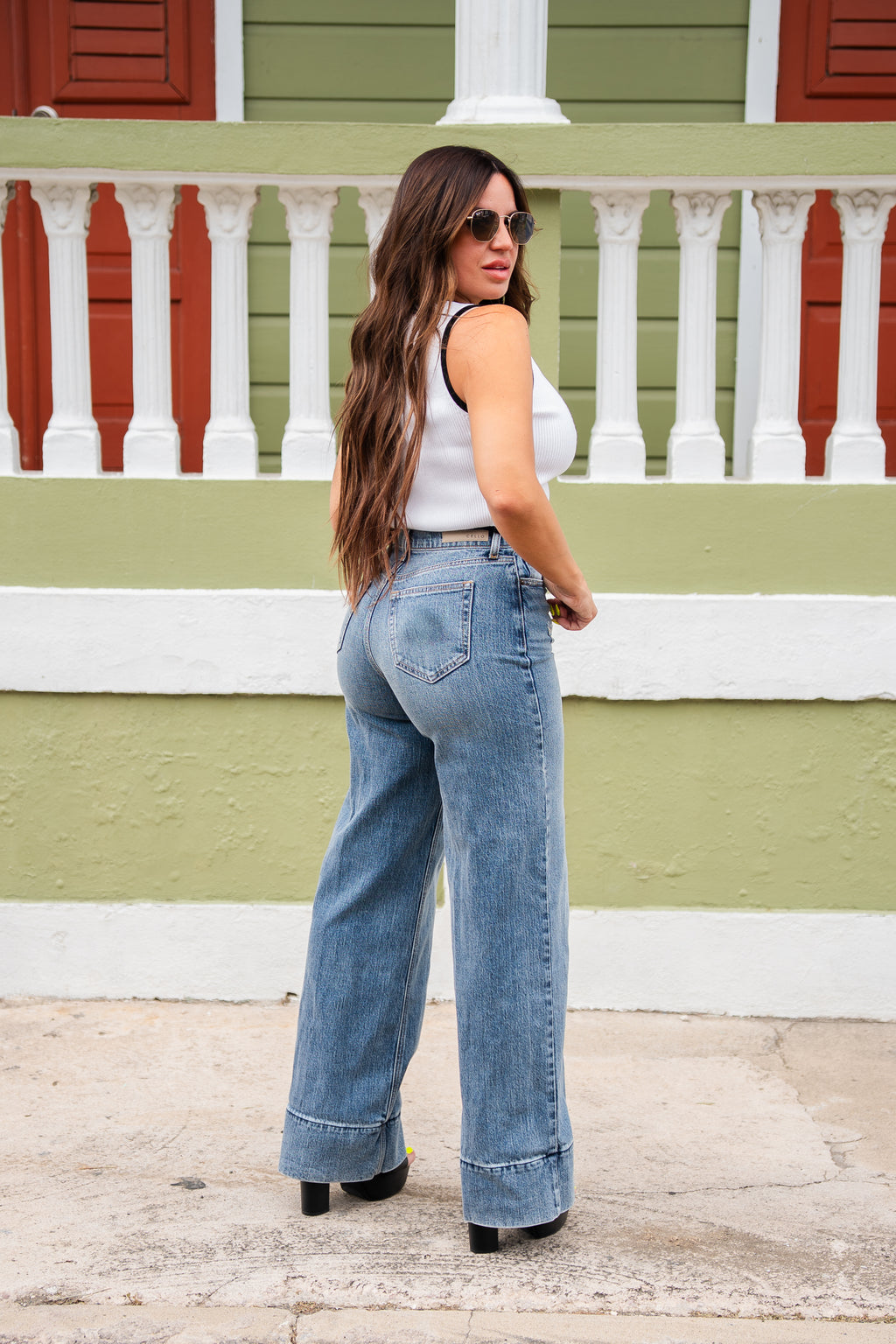High Rise Wide Leg Cuffed Jean