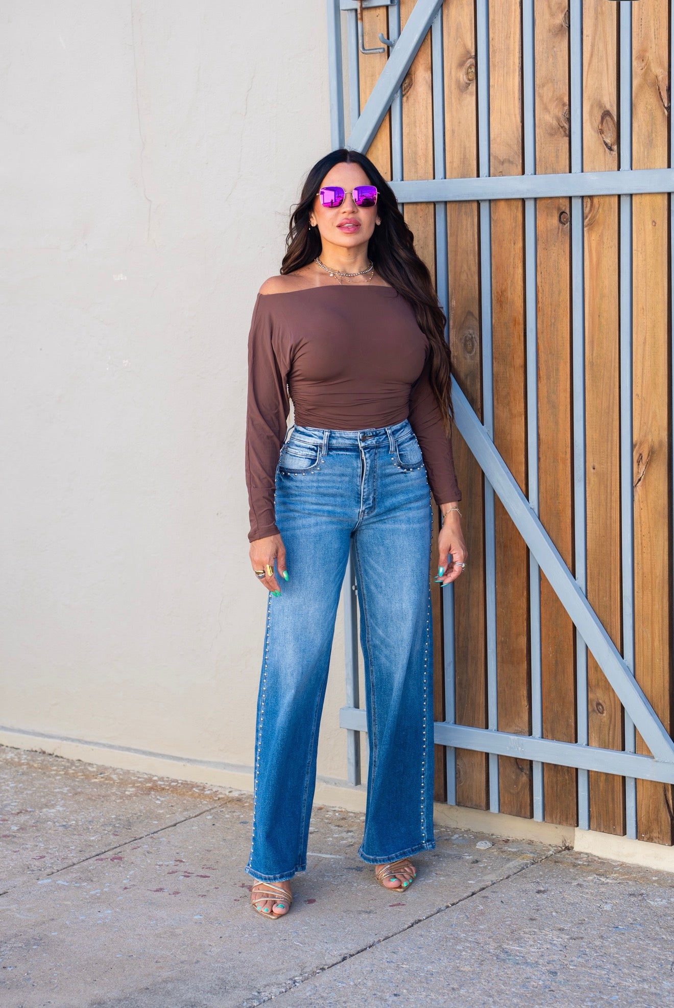 Wide Leg Silver Studs Jean
