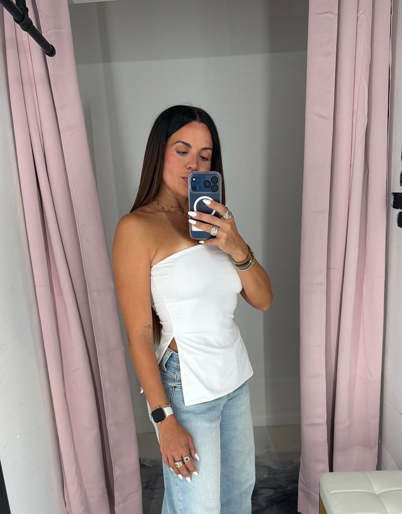 White Strapless Open Sides Top