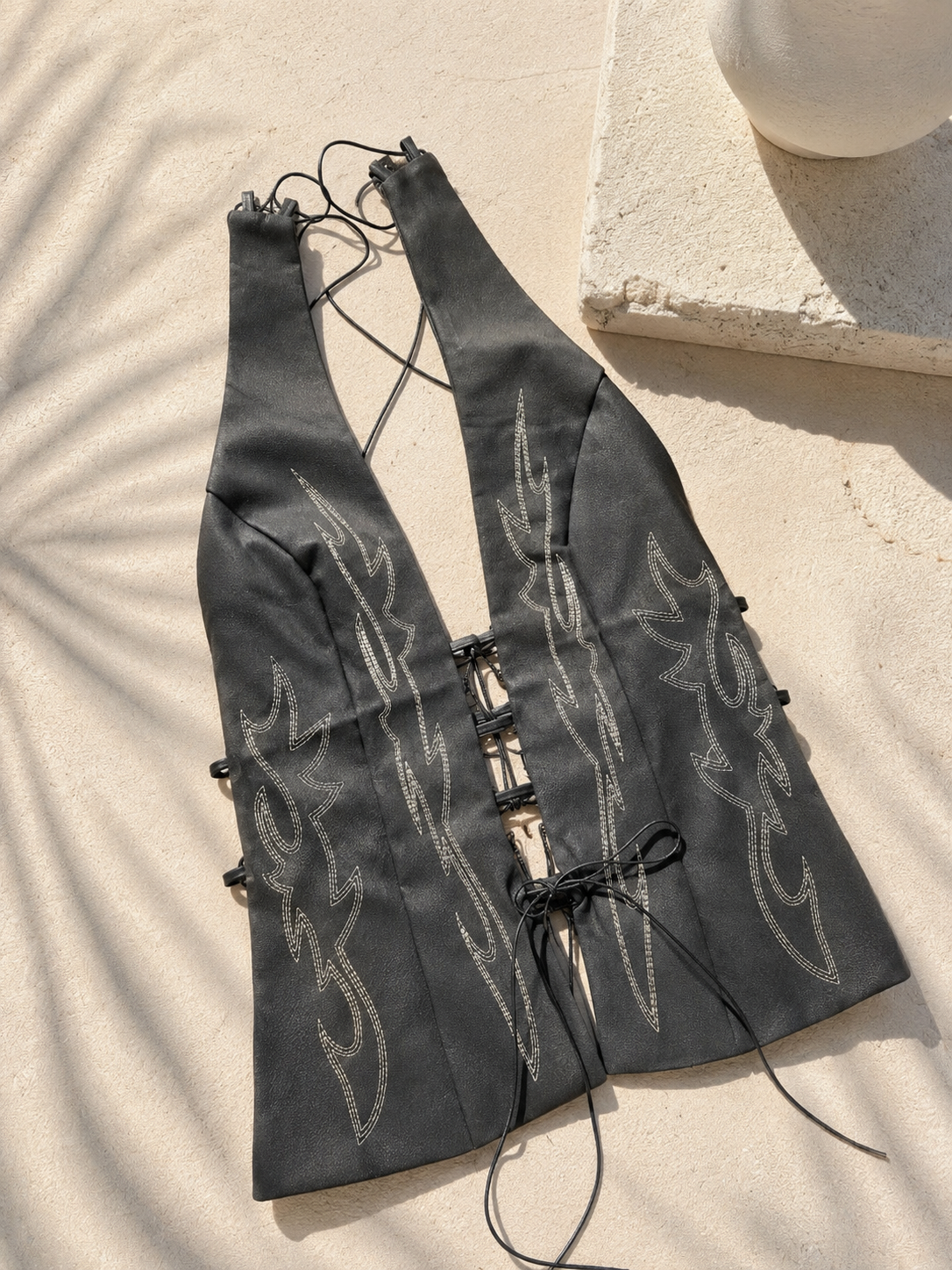 Black Leather Open Back Top